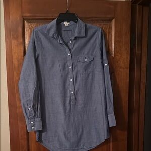 J. Crew Blue Casual Button Down Dress XS Cambry Long sleeve with roll up option